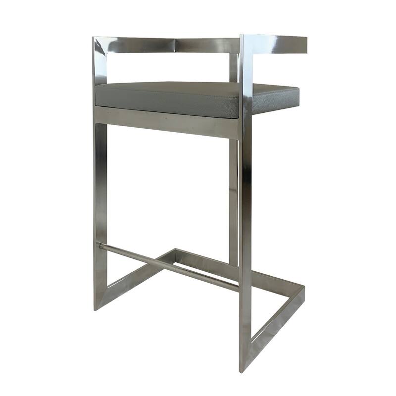 HomeRoots 26" Gray and Silver Faux Leather and Metal Low Back Counter Height Bar Chair