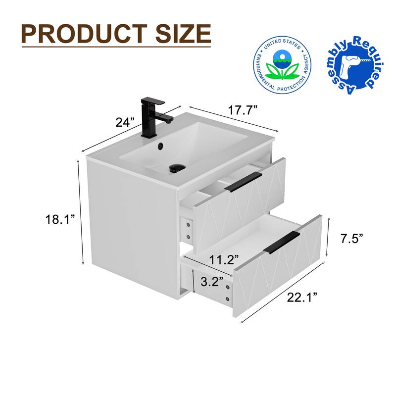 24"/30"/36"/48" Ceramic Vessel Sink Wall Mounted Bathroom Vanity Set