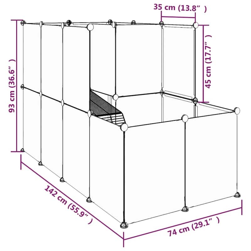 vidaXL Small Animal Cage Black/Transparent 55.9"x29.1"x36.6" PP and Steel - Transparent