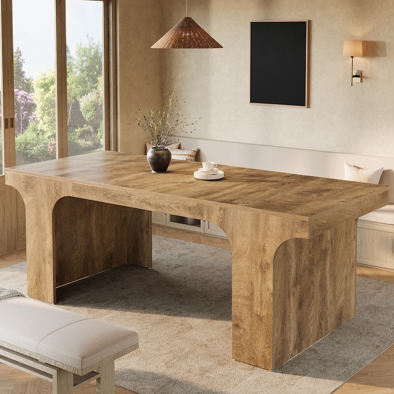 71" Large Wood Dining Table, Rectangular Kitchen Table, Dinner Accent Gathering Table - Natural Wood Grain