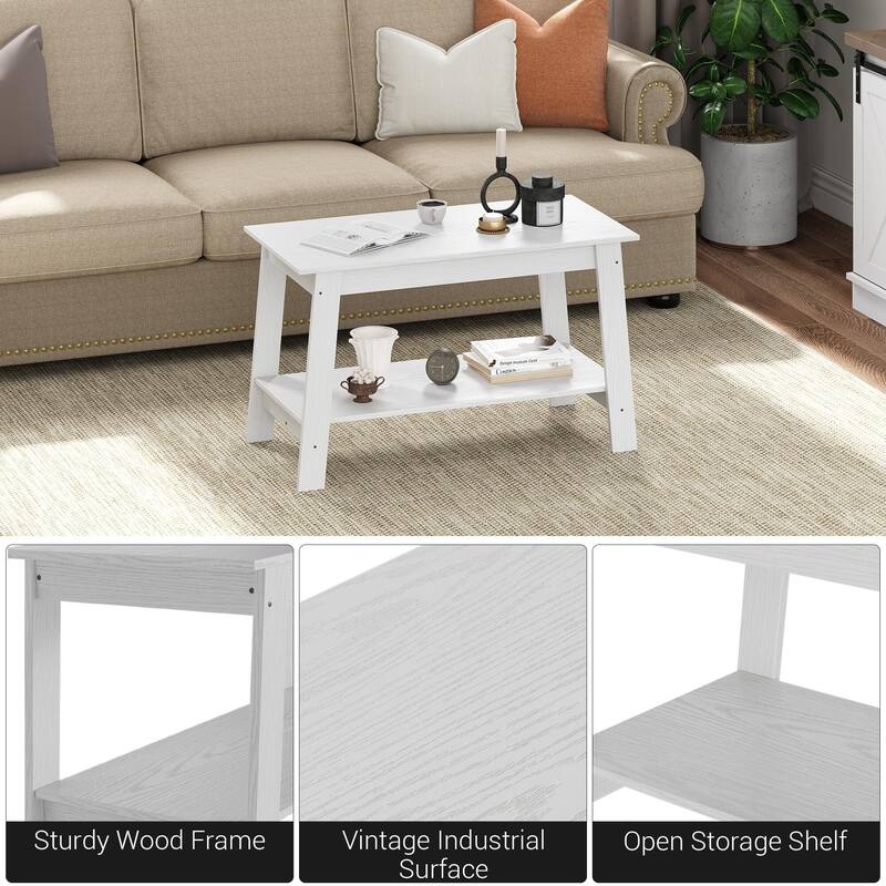 2-Tier Industrial Coffee Table with Storage Shelf