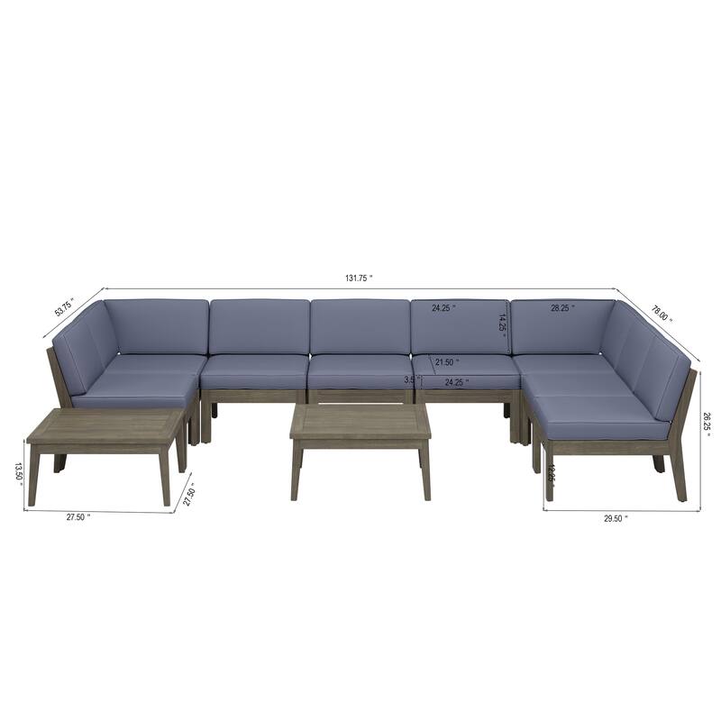 Christopher Knight Home - Xanthe Acacia Wood Patio 10 Piece Sectional Sofa Set with Water Resistant Cushion