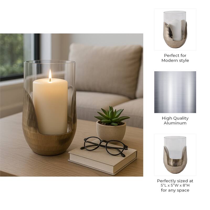 Decorative Glass Hurricane Candle Holder with Metal Base - Gold & Clear