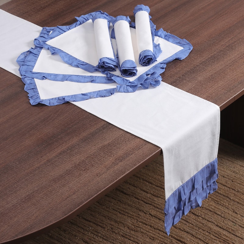 Novica Handmade Classic Steel Blue Cotton Table Runner And Placemats (7 Pieces)