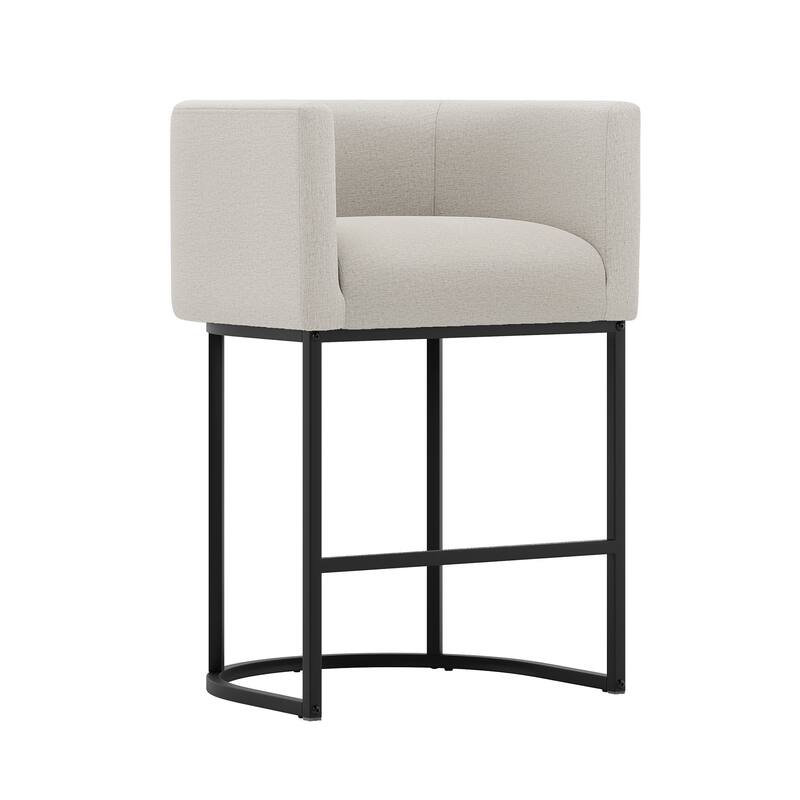 26 in. Counter Height Low Back Bar Stool with Metal Frame Modern Barrel Fabric Bar Stool for Kitchen Island
