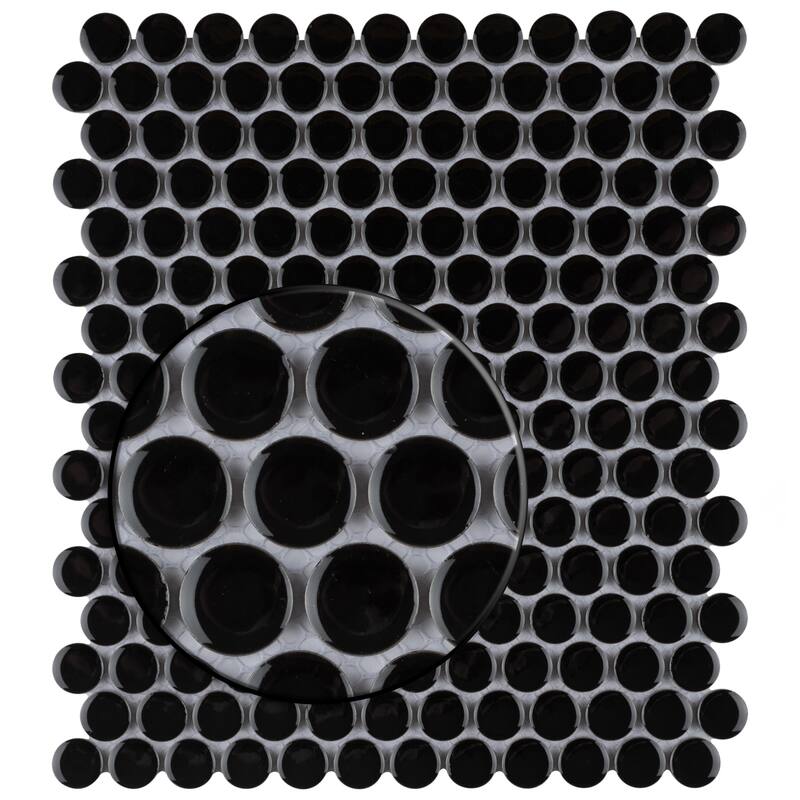 Merola Tile Metro Penny Glossy Black 9-3/4" x 11-1/2" Porcelain Floor and Wall Tile