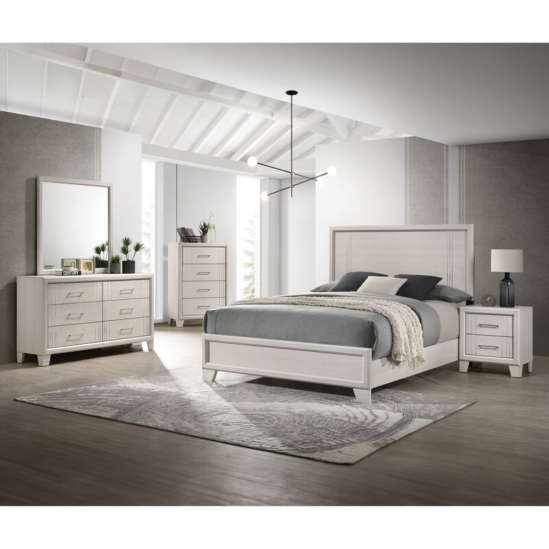 Queen Size Wood Panel Bed with Wood Veneer Finish and Contemporary Design