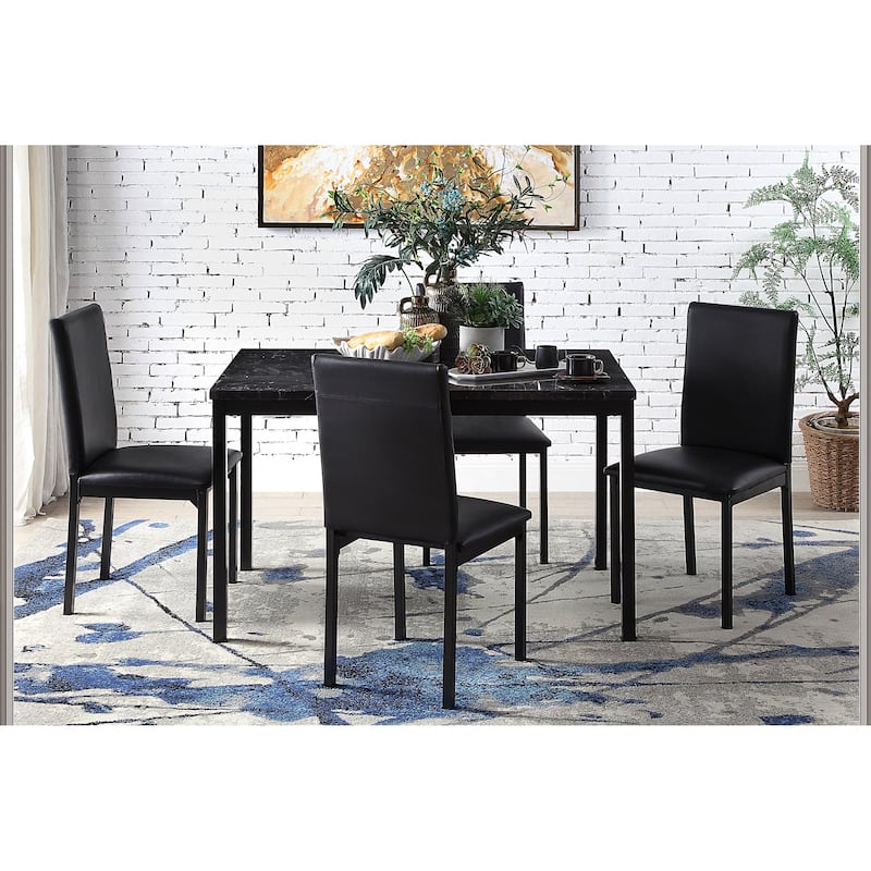 Set of 4 Dining Chairs Black Faux Leather Upholstery Casual Dining Room Furniture Metal Frame
