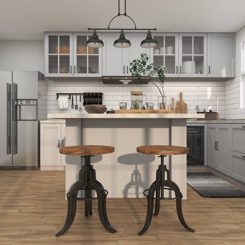 Black Metal Vintage Industrial Inspired Stool with Brown Adjustable Wood Seat