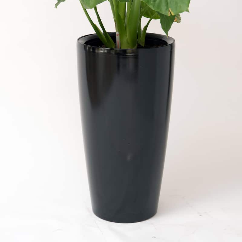 XBrand 29.5" H Plastic Self Watering Indoor Outdoor Tall Round Planter Pot, Decorative Gardening Pot, Home Décor Accent - Black