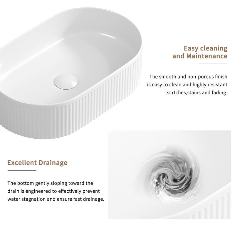 19″ x 12″ Oval Bathroom Porcelain Vessel Sink Above Counter