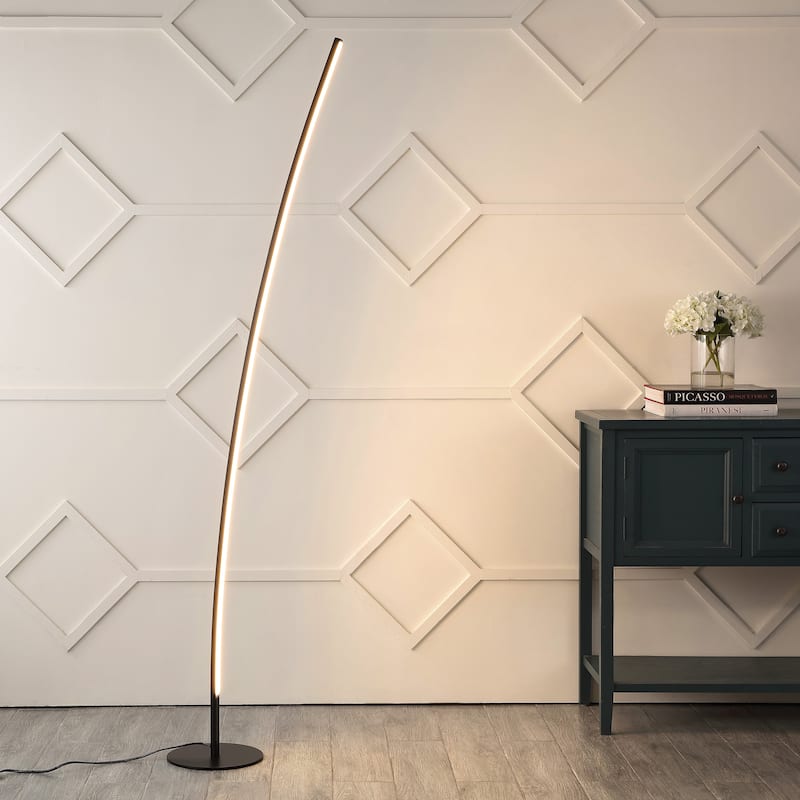 Anton 71" Modern Contemporary Aluminum/Iron Arc Integrated LED Floor Lamp, Black by JONATHAN Y