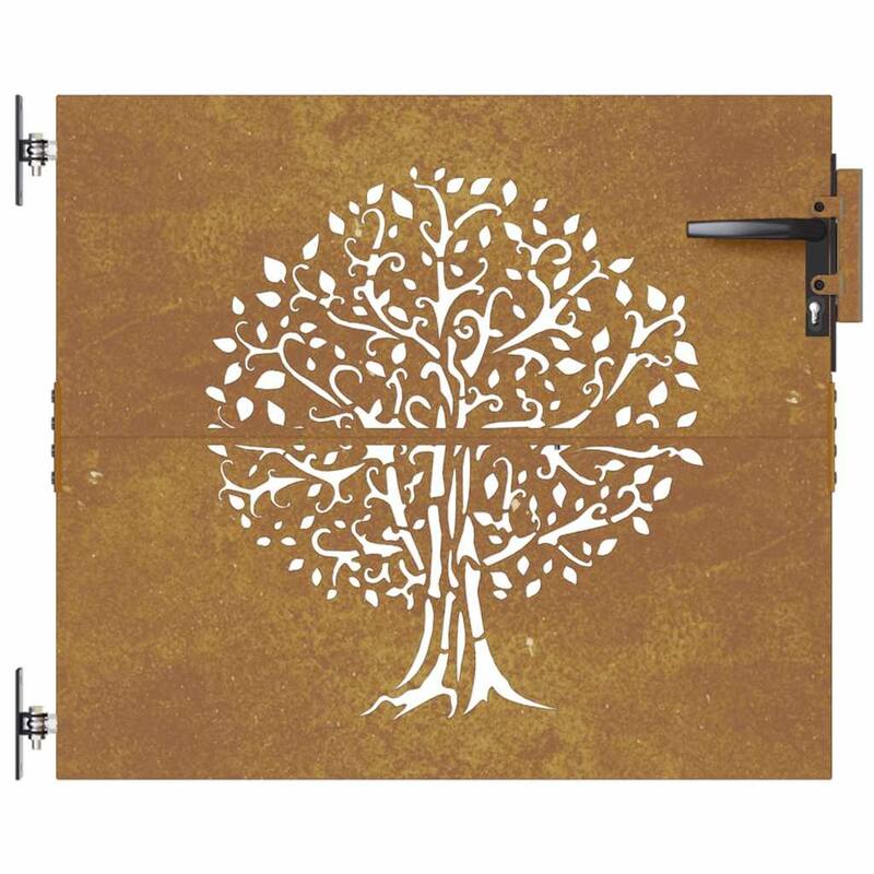 vidaXL Garden Gate Decorative Door Outdoor Fence Corten Steel Tree Design - 33.5 x 1.2 x 29.5"