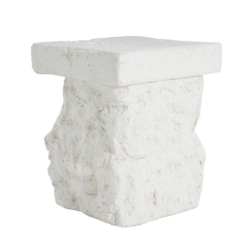 Roomfitters Talia Outdoor Modern Artistry Side Table with Organic Rock Base, Weather Resistant MGO, White