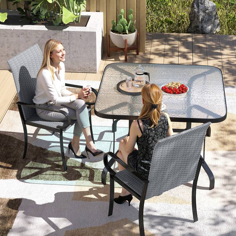 2-Piece Outdoor Hand-Woven PE Rattan Patio Chairs Set with Steel Frame and High Backrest - 23.6" W x 26.8" D x 40.6" H
