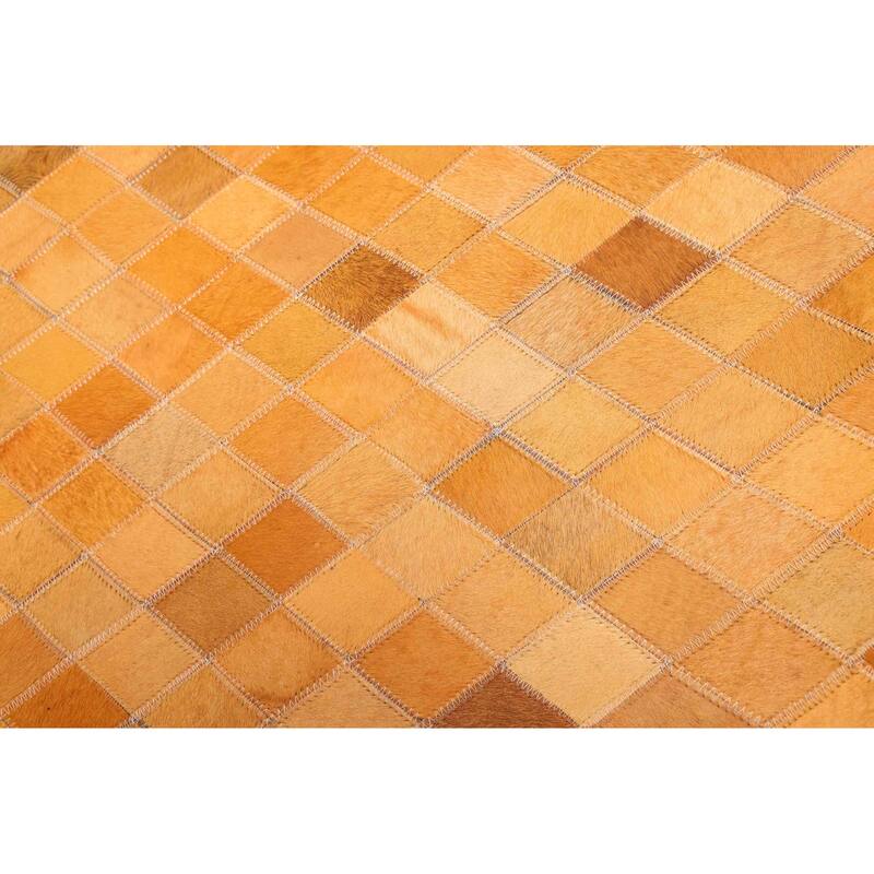ECARPETGALLERY Handmade Cowhide Patchwork Orange Leather Rug - 5'1 x 5'1