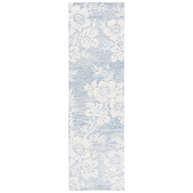 SAFAVIEH Handmade Glamour Veselina Modern Wool & Viscose Rug - 2'3" x 8' Runner - Blue/Ivory