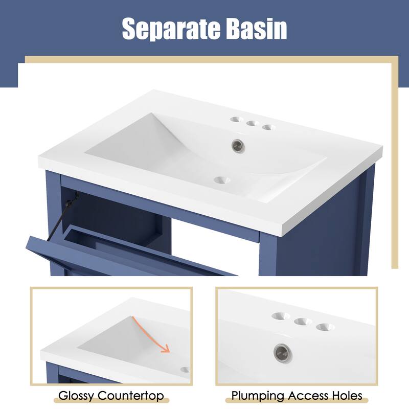24'' Bathroom Vanity with Top Sink, Modern Bathroom Storage Cabinet with 2 Drawers, Single Sink Bathroom Vanity