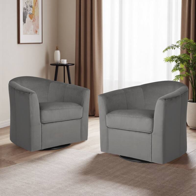 2 Set Modern Upholstered Swivel Barrel Chair Living Room Accent Chair - Grey/Velvet