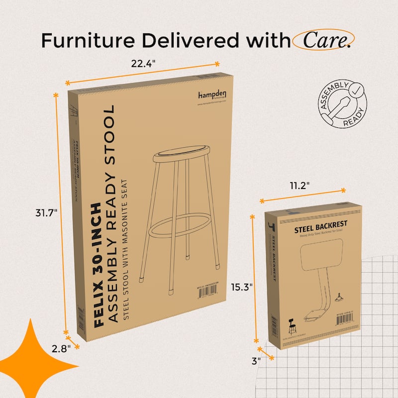 Hampden Furnishings Felix Collection Steel Stool with Backrest, AssemblyReady