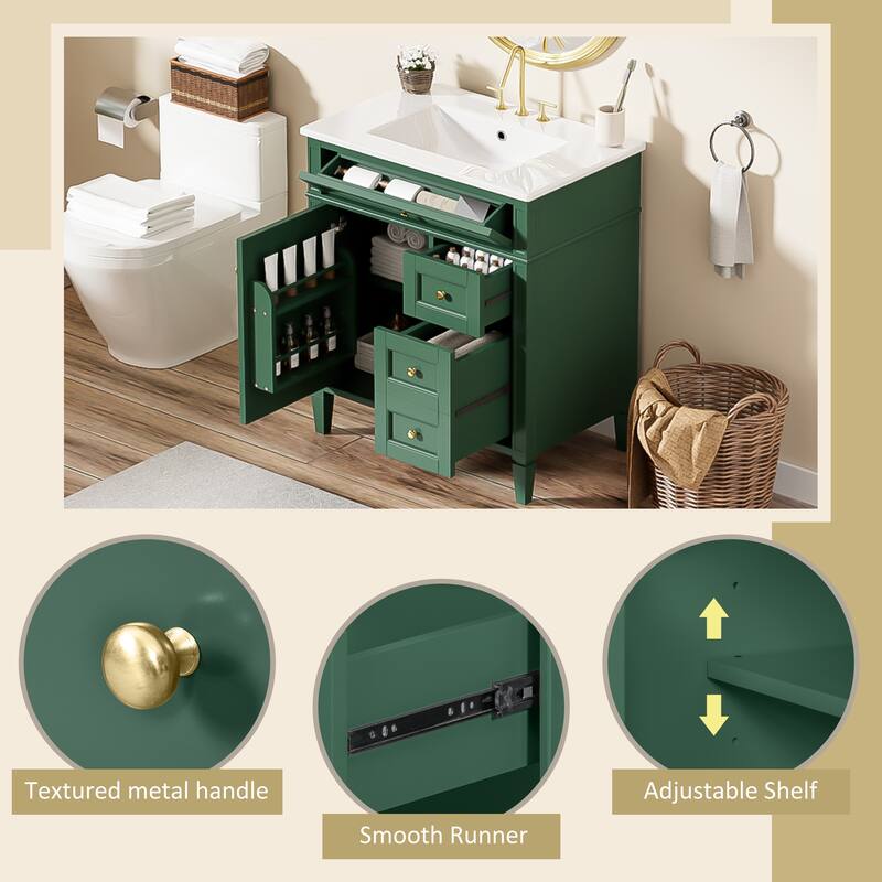 30'' Bathroom Vanity with Top Sink, Modern Bathroom Storage Cabinet with 2 Drawers and a Tip-out Drawer