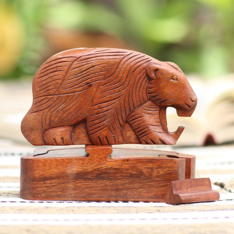 Novica Handmade Hungry Bear Wood Puzzle Box