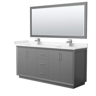 Strada 72-Inch Double Vanity Set, Cultured Marble Top, 70-Inch Mirror