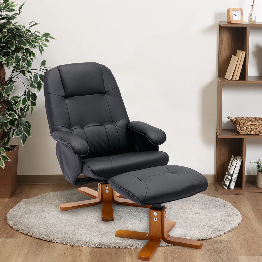 Faux leather recliner chair and footstool sales
