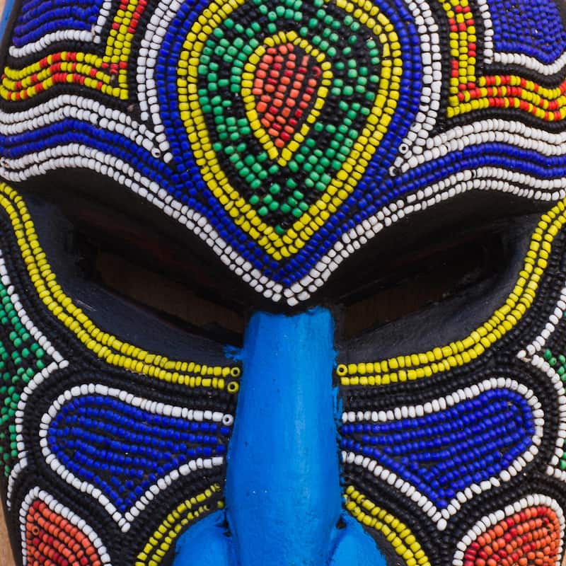 Novica Handmade Beaded Love African Beaded Wood Mask