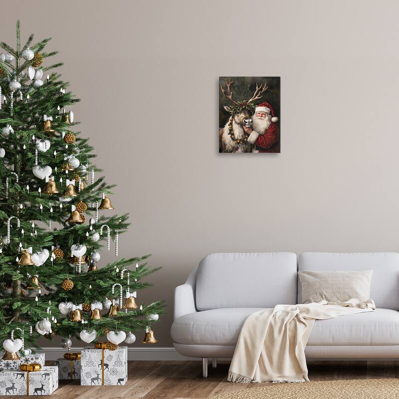 Stupell Santa & Reindeer Portrait Canvas Wall Art Design By Arlington Prints