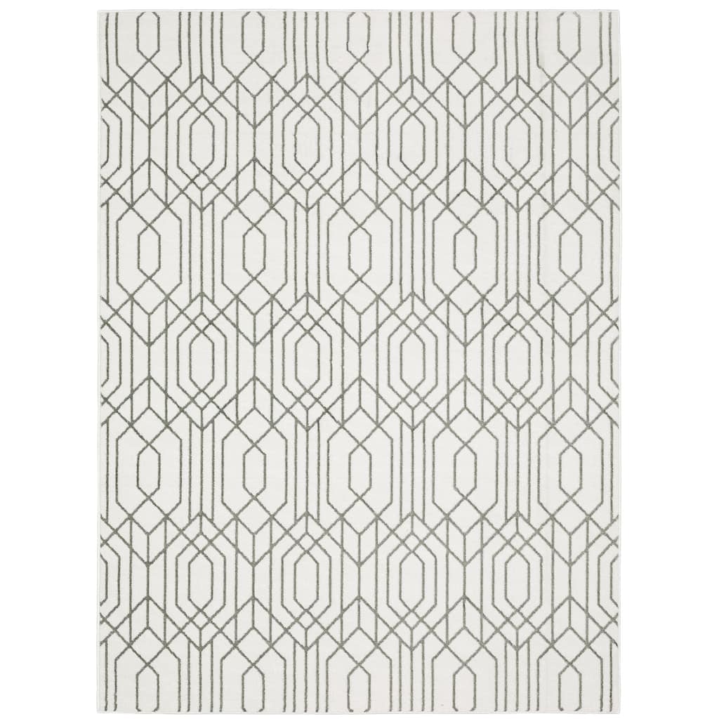 Montmorency White Grey Geometric Casual Area Rug