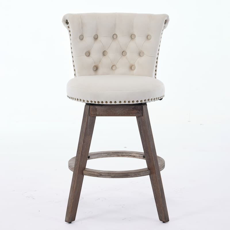 26" Counter Height Bar Stools Set of 2, 360°Swivel Stools with Back & Hand - Tufted Button - Trimmed Edges