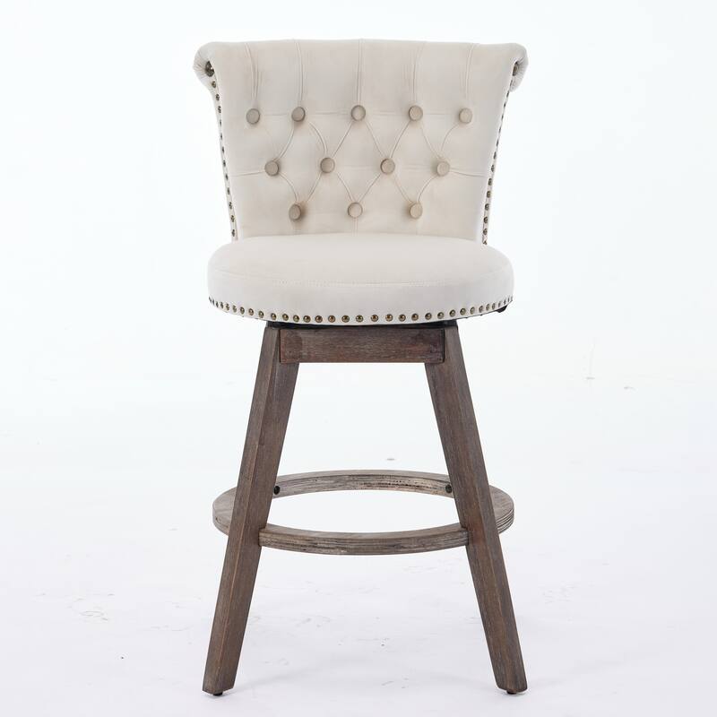 Roomfitters 26" Velvet Swivel Bar Stools Set of 2, Tufted Counter Height Stools with Back and Wood Legs
