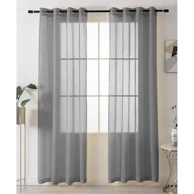 84" Inches Long - 2 Panels - Gray Sheer Window Grommet Curtain Set - 55" x 84"
