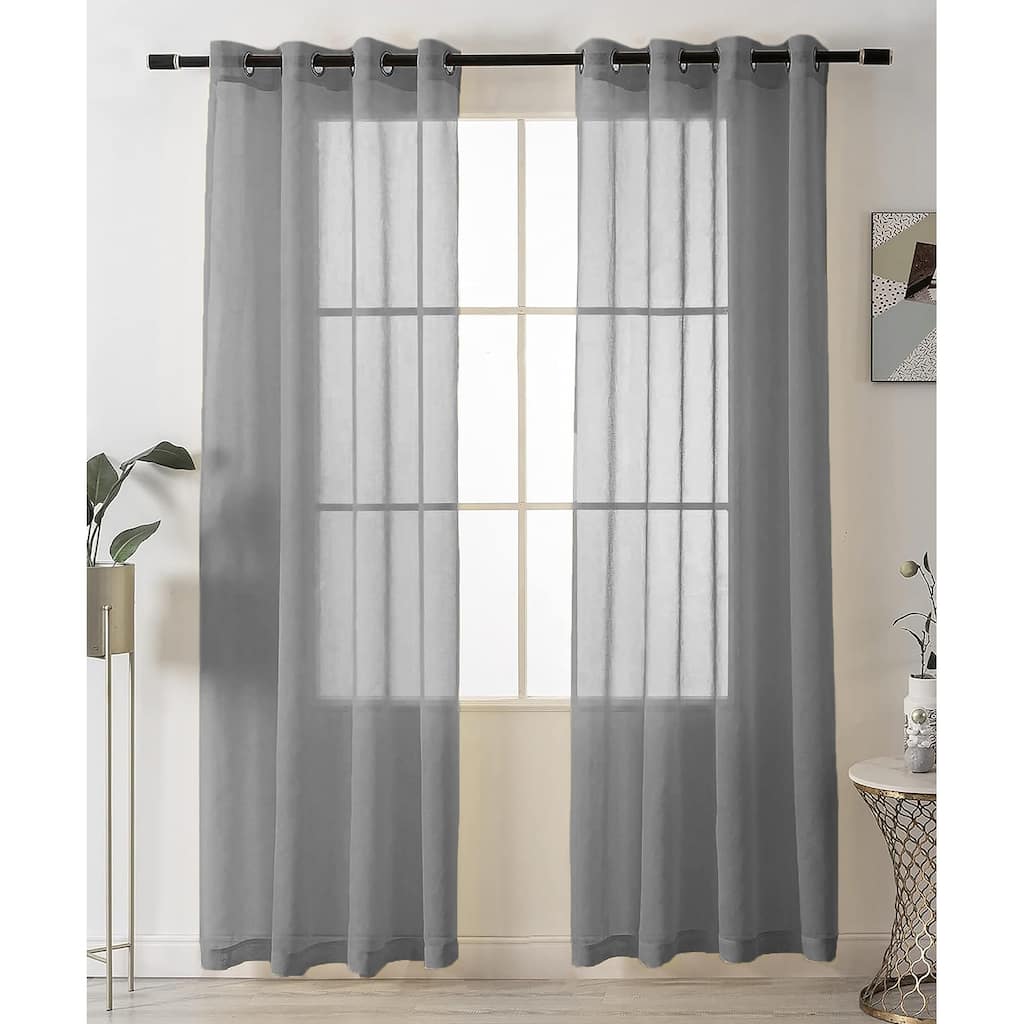 84" Inches Long - 2 Panels - Gray Sheer Window Grommet Curtain Set - 55" x 84"