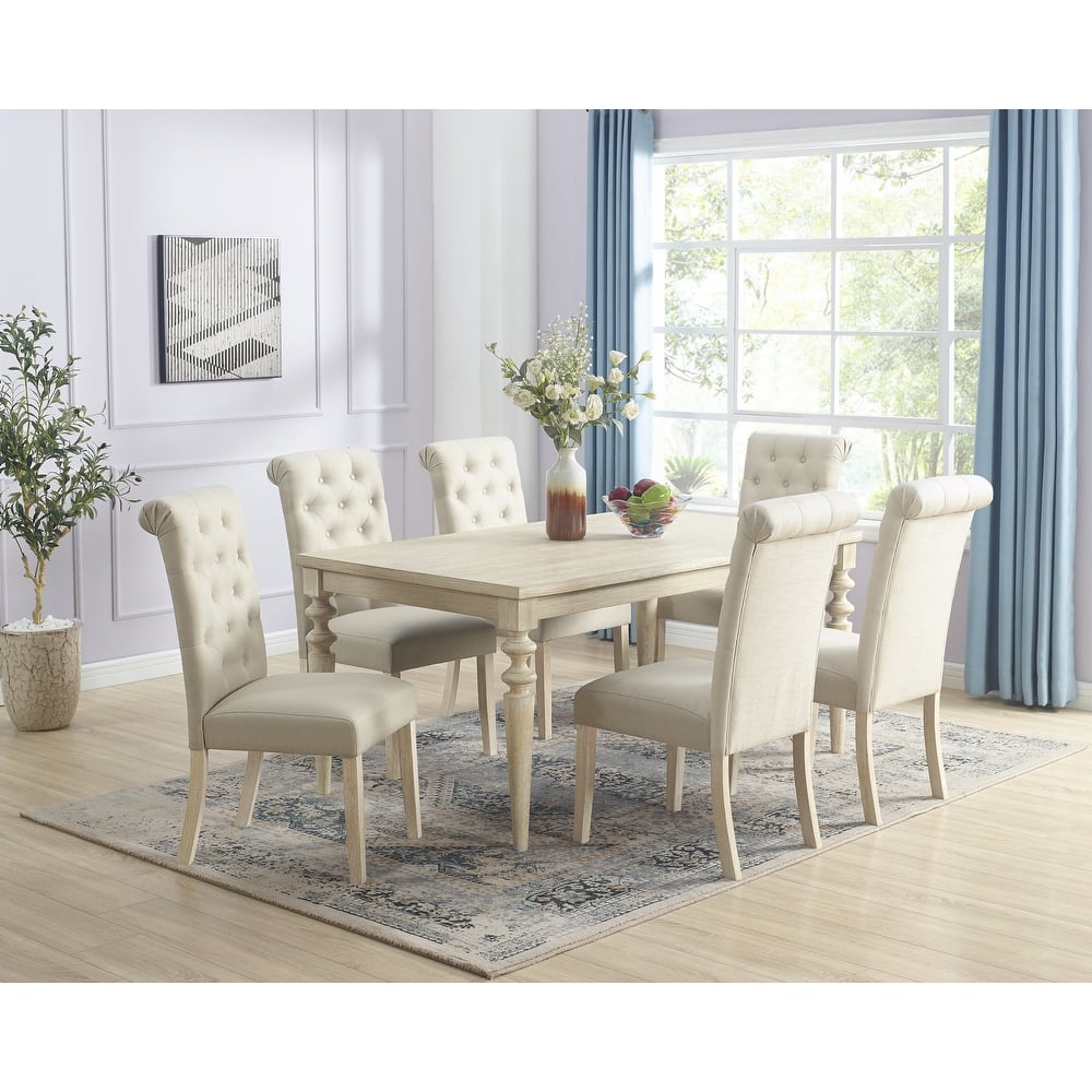 Roundhill Amonia 7-piece Dining Set, Turned-Leg Dining Table with 6 Tufted Chairs