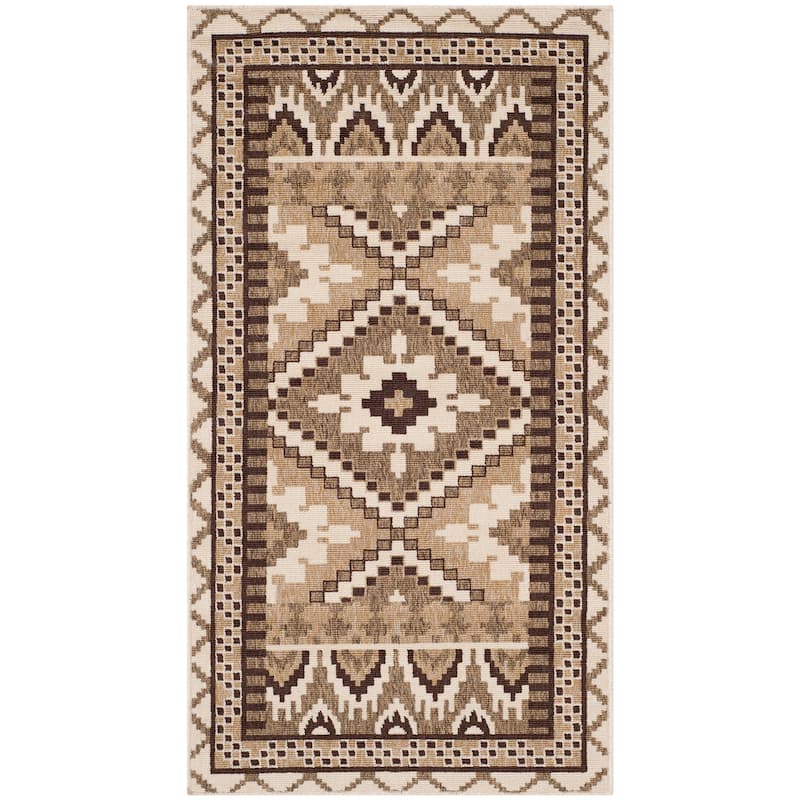 SAFAVIEH Veranda Bukuroshe Indoor/ Outdoor Waterproof Patio Backyard Rug - 2' x 3'7" - Creme/Brown