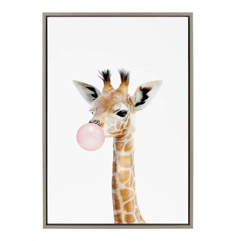 Kate and Laurel Sylvie Gum Giraffe Framed Canvas by Amy Peterson - 23x33 - Plastic - Grey