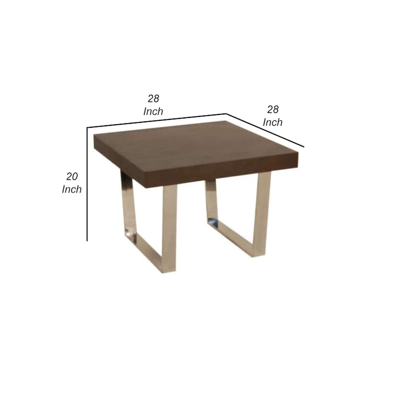 Ien 28 Inch Side End Table, Square Top, Metal Sled Legs, Espresso Brown