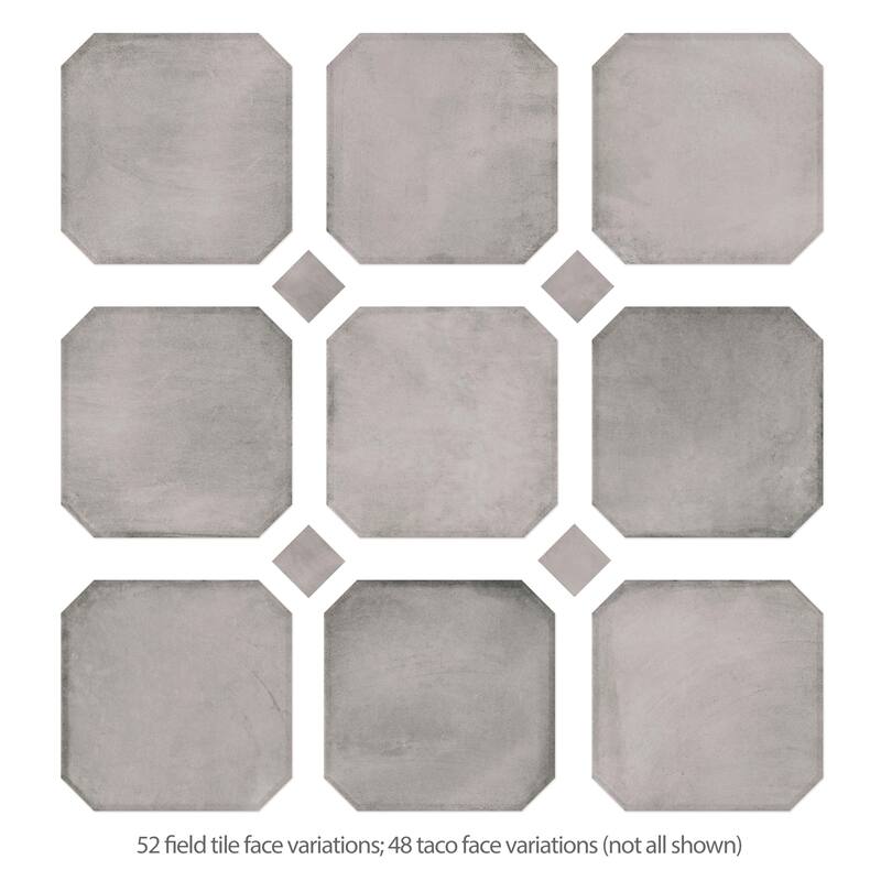 Merola Tile Laverton Octagon Gris with Taco Gris 7-7/8" x 7-7/8" Porcelain Floor and Wall Tile