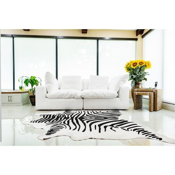 slide 2 of 5, Genuine Cowhide Rug Zebra Print on Off White Size 6 x 7'