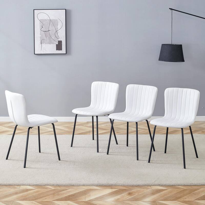 Set of 4 Minimalist Dining Chairs – Premium Black Metal Leg Design for Modern Interiors, Versatile Style Adaptability - White