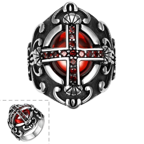 Vienna Jewelry Ruby Red Shield Cross Stainless Steel Ring