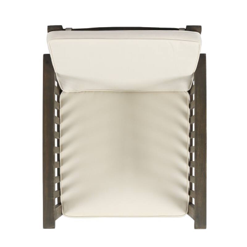 Roomfitters Outdoor Acacia Wood Chairs Set of 4 Heavy-Duty Dining Armchairs Farmhouse Style Grey Finish with Cream Cushions