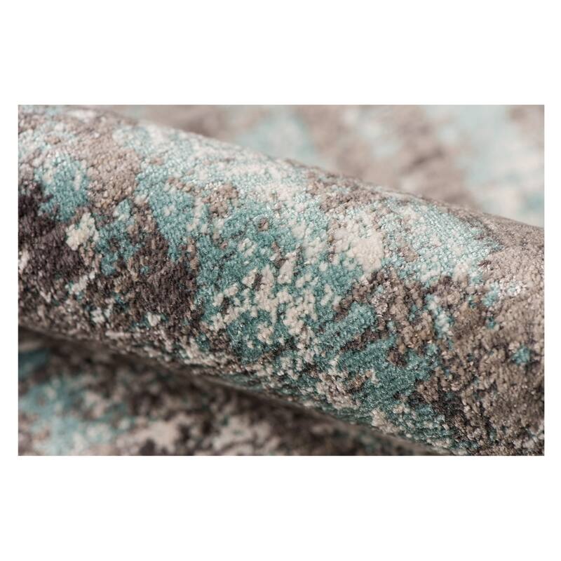 Savannah Elle Aqua Blue/Gray/Ivory Polyester Area Rug