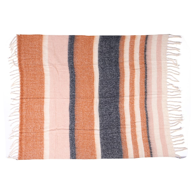 Striped Acrylic and Wool Throw Blanket