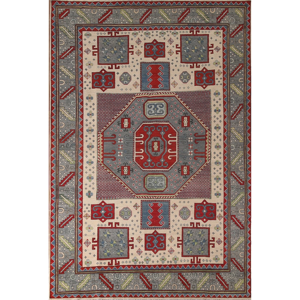 Kazak Area Rug Hand-Knotted Oriental Wool Carpet - 6'10" x 10'2"