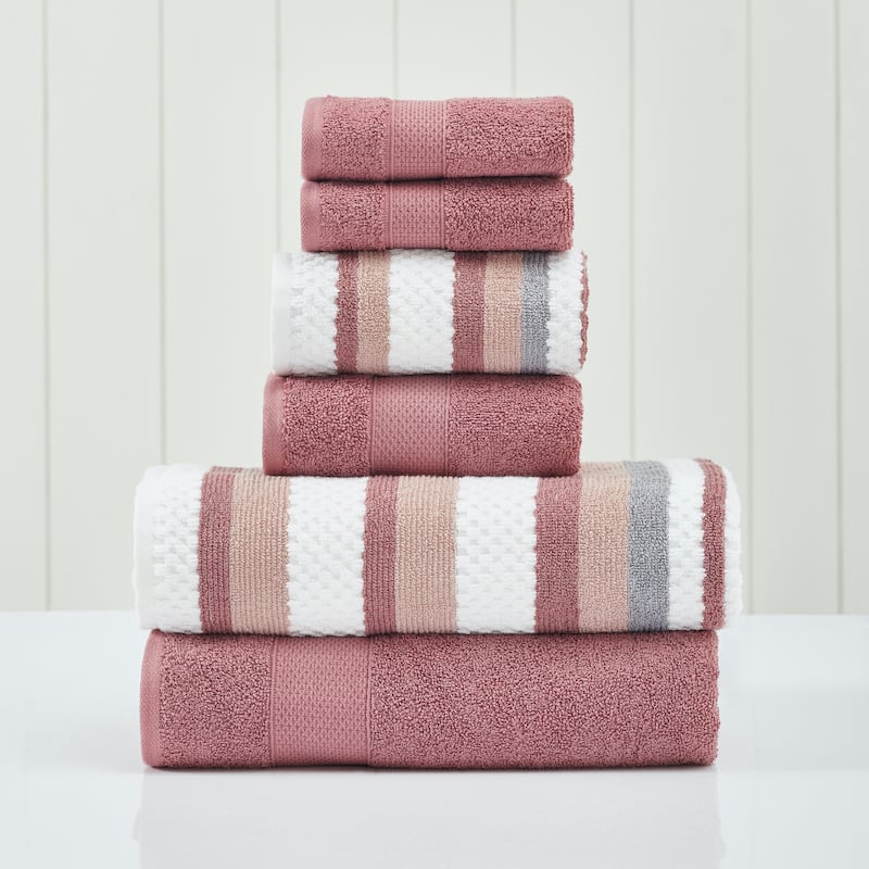 Modern Threads Pax 6-Piece Yarn Dyed 100-Percent Cotton Towel Set - Rosewood