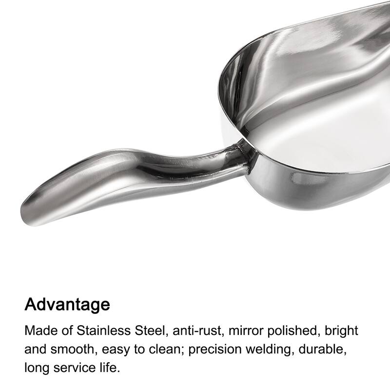 Ice Scoop Stainless Steel 9.5x2.4" Flour Cereal Food Utility Shovel - Silver