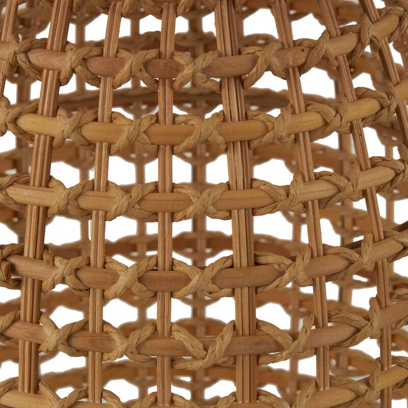 Brown Rattan Handmade Woven Vase with Open Framed Grid Design